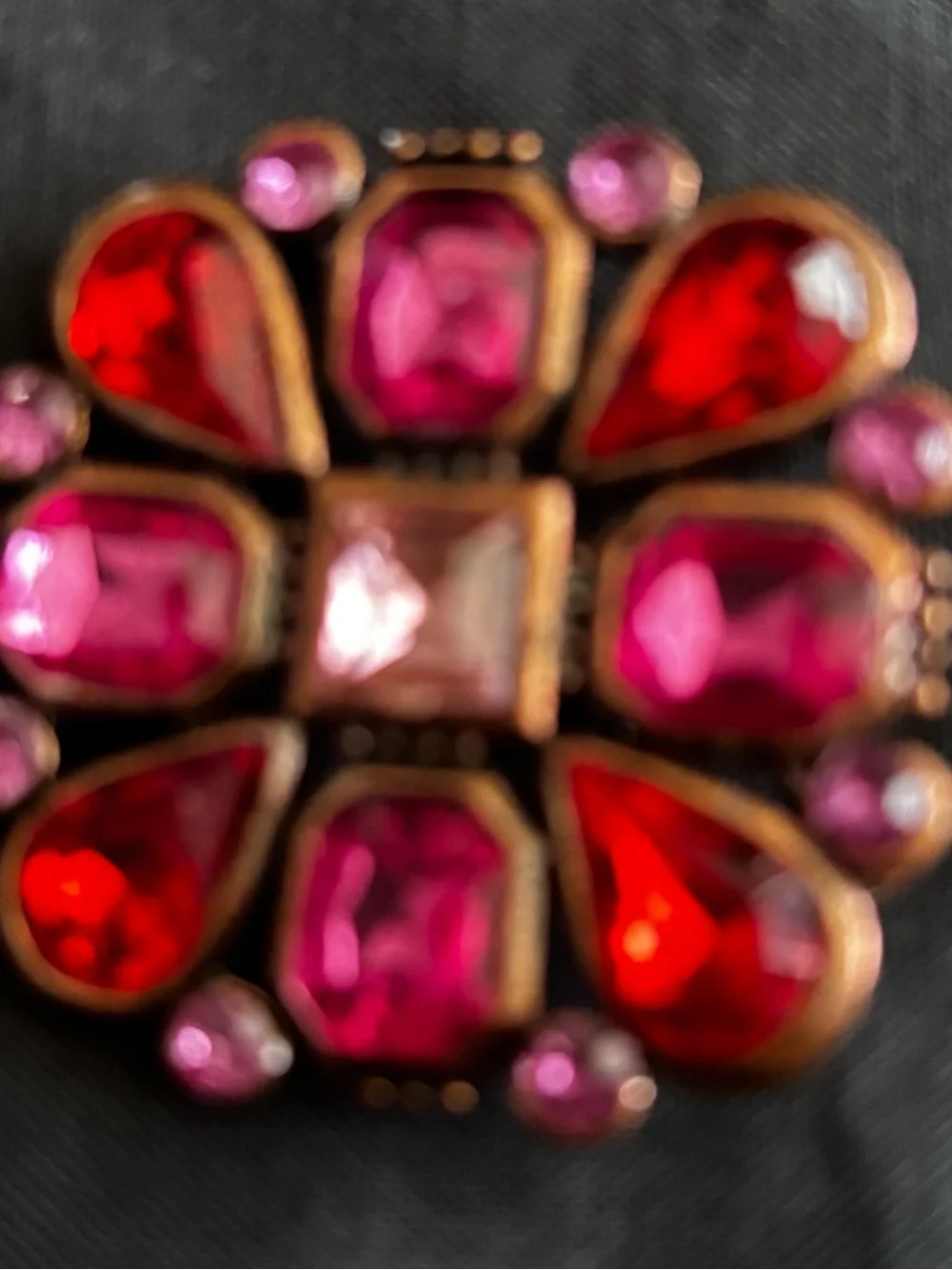 Vintage-Inspired Gold Tone Red & Pink Gemstone Brooch